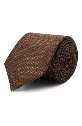 Мужской шелковый галстук BOSS светло-коричневого цвета, арт. 50466836 | Фото 1 (Материал: Шелк, Текстиль; Принт: С принтом)