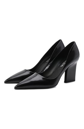 Женские кожаные туфли PRADA черного цвета, арт. 1I714M-055-F0002-090 | Фото 1 (Материал внешний: Кожа; Каблук тип: Устойчивый; Подошва: Плоская; Каблук высота: Высокий)