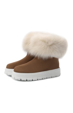 Женские замшевые сапоги PRADA коричневого цвета по цене 95000 руб., арт. 1T487M-JFT-F01Y4-ZF45 | Фото 1 Женские замшевые сапоги PRADA коричневого цвета, арт. 1T487M-JFT-F01Y4-ZF45 | Фото 1 (Материал утеплителя: Натуральный мех, Шерсть; Каблук тип: Устойчивый; Материал внешний: Кожа, Замша; Подошва: Платформа; Каблук высота: Без каблука; Высота голенища: Низкие)