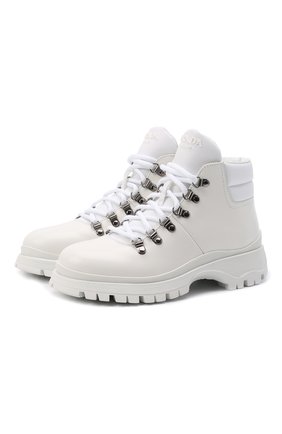 Женские кожаные ботинки PRADA кремвого цвета по цене 85000 руб., арт. 1T709M-3LFR-F0009-030 | Фото 1 Женские кожаные ботинки PRADA кремвого цвета, арт. 1T709M-3LFR-F0009-030 | Фото 1 (Каблук тип: Устойчивый; Материал внешний: Кожа; Подошва: Платформа; Каблук высота: Низкий; Женское Кросс-КТ: Хайкеры-ботинки; Материал утеплителя: Натуральный мех)