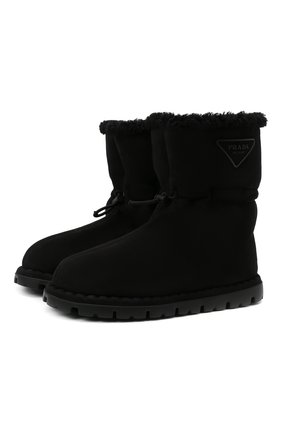 Женские замшевые сапоги PRADA черного цвета по цене 99000 руб., арт. 1U706M-1A6-F0002-020 | Фото 1 Женские замшевые сапоги PRADA черного цвета, арт. 1U706M-1A6-F0002-020 | Фото 1 (Каблук тип: Устойчивый; Материал внешний: Кожа, Замша; Материал утеплителя: Шерсть, Натуральный мех; Каблук высота: Без каблука; Высота голенища: Низкие)