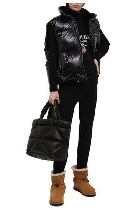 Женские замшевые сапоги PRADA коричневого цвета по цене 99000 руб., арт. 1U706M-1A6-F0046-020 | Фото 2 Женские замшевые сапоги PRADA коричневого цвета, арт. 1U706M-1A6-F0046-020 | Фото 2 (Каблук тип: Устойчивый; Материал внешний: Кожа, Замша; Материал утеплителя: Шерсть, Натуральный мех; Подошва: Платформа; Каблук высота: Без каблука; Высота голенища: Низкие; Женское Кросс-КТ: Дутики)