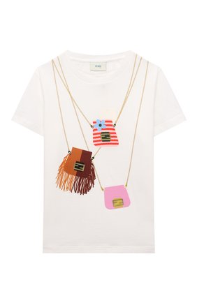 Детская хлопковая футболка FENDI белого цвета по цене 17800 руб., арт. JFI220/7AJ/8A-12+ | Фото 1 Детская хлопковая футболка FENDI белого цвета, арт. JFI220/7AJ/8A-12+ | Фото 1 (Материал внешний: Хлопок; Рукава: Короткие; Ростовка одежда: 10 - 11 лет | 140 - 146см, 12 лет | 152 см, 8 лет | 128 см)