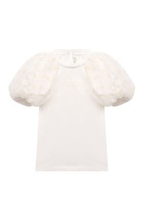 Детская хлопковый топ FENDI белого цвета по цене 29250 руб., арт. JFI246/7AJ/8A-12+ | Фото 1 Детская хлопковый топ FENDI белого цвета, арт. JFI246/7AJ/8A-12+ | Фото 1 (Рукава: Короткие; Материал внешний: Хлопок; Одежда девочки: Одежда девочки; Ростовка одежда: 10 - 11 лет | 140 - 146см, 12 лет | 152 см, 8 лет | 128 см)