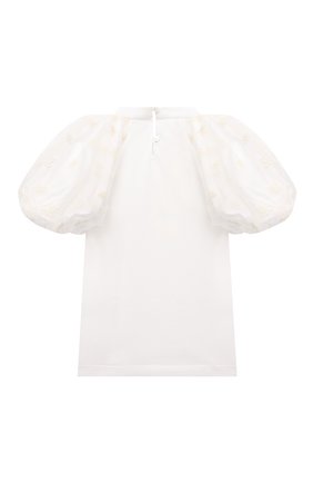 Детская хлопковый топ FENDI белого цвета по цене 26350 руб., арт. JFI246/7AJ/3A-6A | Фото 2 Детская хлопковый топ FENDI белого цвета, арт. JFI246/7AJ/3A-6A | Фото 2 (Материал внешний: Хлопок; Рукава: Короткие)