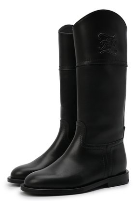 Детские кожаные сапоги FENDI черного цвета, арт. JFR340/AGDV/27-31 | Фото 1 (Материал внешний: Кожа; Материал внутренний: Натуральная кожа; Длина стельки: 18,3)