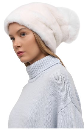 Женская шапка из меха норки и песца FURLAND белого цвета, арт. 0091900110005600359 | Фото 2 (Материал: Натуральный мех)