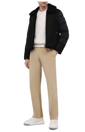 Мужская комбинированная куртка curval MONCLER темно-синего цвета, арт. G2-091-1A001-60-595JU | Фото 2 (Длина (верхняя одежда): Короткие; Материал внешний: Синтетический материал; Рукава: Длинные; Материал подклада: Синтетический материал; Материал утеплителя: Пух и перо; Кросс-КТ: Куртка; Мужское Кросс-КТ: пуховик-короткий, Кожа и замша; Стили: Кэжуэл)