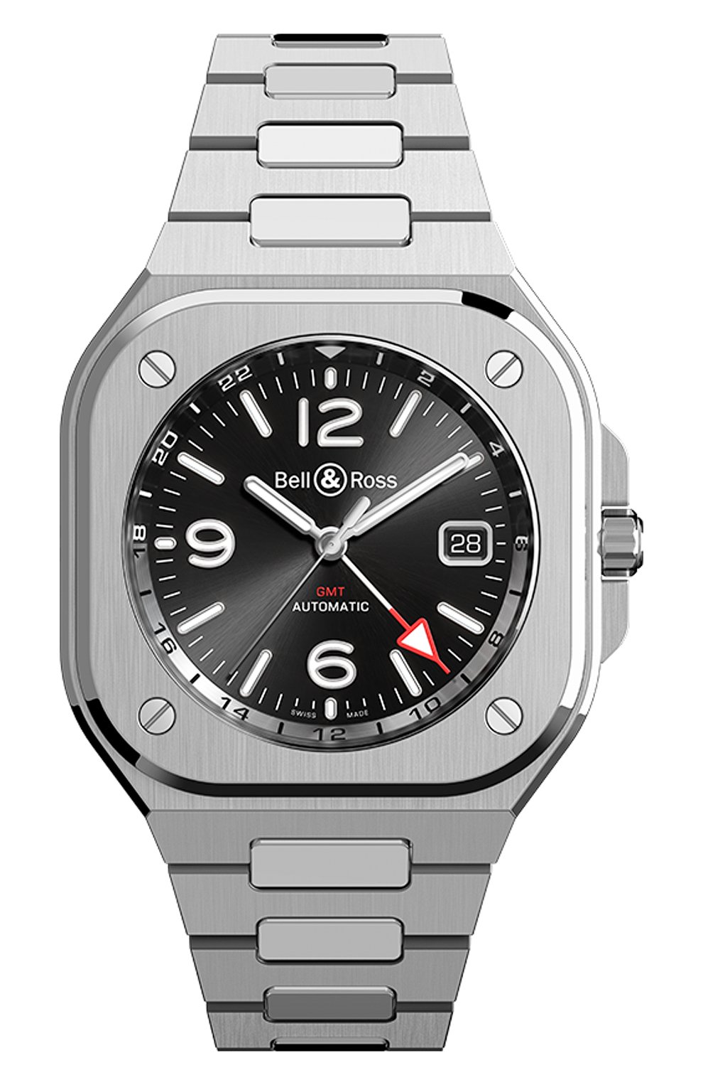 Мужские часы br 05 gmt BELL&ROSS бесцветного цвета, арт. BR05G-BL-ST/SST | Фото 1 (Механизм: Автомат; Материал корпуса: Сталь; Цвет циферблата: Чёрный)