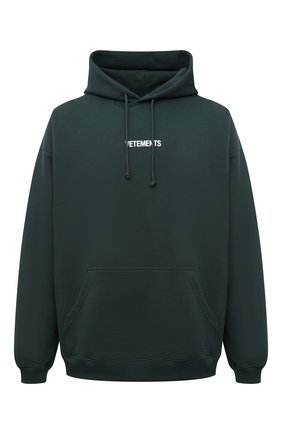 Мужской хлопковое худи VETEMENTS темно-зеленого цвета по цене 65750 руб., арт. UE52TR380V 1601/M | Фото 1 Мужской хлопковое худи VETEMENTS темно-зеленого цвета, арт. UE52TR380V 1601/M | Фото 1 (Рукава: Длинные; Материал внешний: Хлопок; Длина (для топов): Стандартные; Мужское Кросс-КТ: Худи-одежда; Принт: С принтом; Стили: Спорт-шик)