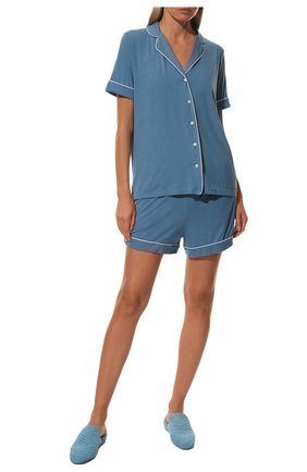 Женская пижама DEREK ROSE голубого цвета, арт. 2036-LARA003 | Фото 2 (Длина Ж (юбки, платья, шорты): Мини; Материал внешний: Синтетический материал; Рукава: Короткие; Длина (для топов): Стандартные)