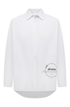 Мужская хлопковая рубашка OFF-WHITE белого цвета по цене 51850 руб., арт. 0MGA195F21FAB001 | Фото 1 Мужская хлопковая рубашка OFF-WHITE белого цвета, арт. 0MGA195F21FAB001 | Фото 1 (Материал внешний: Хлопок; Длина (для топов): Удлиненные; Рукава: Длинные; Случай: Повседневный; Принт: С принтом; Манжеты: На пуговицах; Стили: Минимализм; Воротник: Кент)