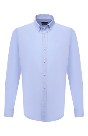 Мужская хлопковая рубашка BOSS голубого цвета, арт. 50465197 | Фото 1 (Длина (для топов): Стандартные; Материал внешний: Хлопок; Рукава: Длинные; Случай: Повседневный; Манжеты: На пуговицах; Воротник: Button down; Рубашки М: Regular Fit; Принт: Однотонные; Стили: Кэжуэл)