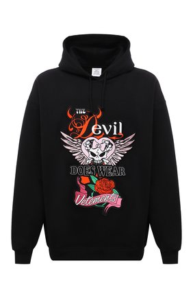 Мужской хлопковое худи VETEMENTS черного цвета по цене 99850 руб., арт. UE52TR490B 1606/M | Фото 1 Мужской хлопковое худи VETEMENTS черного цвета, арт. UE52TR490B 1606/M | Фото 1 (Материал внешний: Хлопок; Рукава: Длинные; Длина (для топов): Стандартные; Мужское Кросс-КТ: Худи-одежда; Принт: С принтом; Стили: Панк)