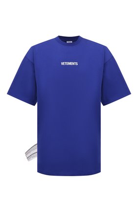Мужская хлопковая футболка VETEMENTS синего цвета по цене 29950 руб., арт. UE52TR120N 1602/M | Фото 1 Мужская хлопковая футболка VETEMENTS синего цвета, арт. UE52TR120N 1602/M | Фото 1 (Длина (для топов): Удлиненные; Материал внешний: Хлопок; Рукава: Короткие; Принт: С принтом; Стили: Гранж)