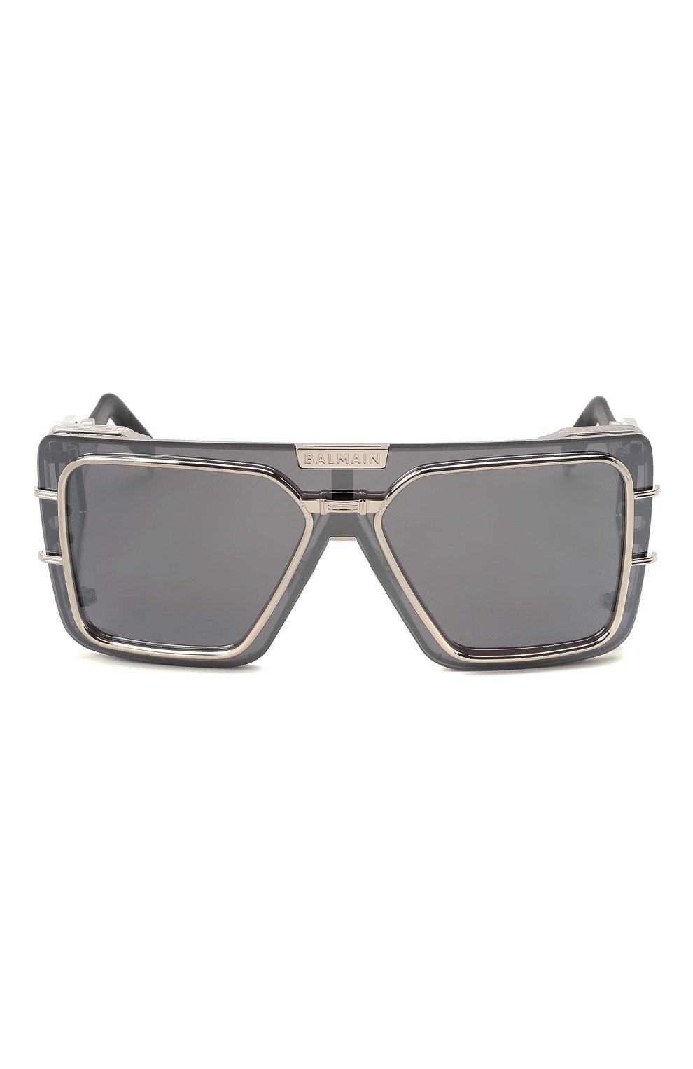 Женские солнцезащитные очки BALMAIN серебряного цвета, арт. BPS-102J | Фото 4 (Кросс-КТ: С/з-унисекс; Тип очков: С/з; Очки форма: Маска, Over-size; Оптика Гендер: оптика-унисекс)