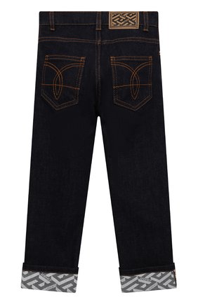 Детские джинсы VERSACE темно-синего цвета по цене 36750 руб., арт. 1001676/1A01864/8A-14A | Фото 2 Детские джинсы VERSACE темно-синего цвета, арт. 1001676/1A01864/8A-14A | Фото 2 (Материал внешний: Хлопок; Ростовка одежда: 10 - 11 лет | 140 - 146см, 12 лет | 152 см, 8 лет | 128 см)