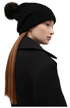 Женская шерстяная шапка BLACK SABLE черного цвета по цене 26000 руб., арт. BS-005СР7 | Фото 2 Женская шерстяная шапка BLACK SABLE черного цвета, арт. BS-005СР7 | Фото 2 (Материал: Шерсть, Текстиль)