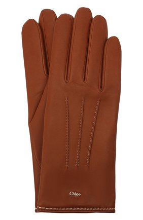 Женские кожаные перчатки CHLOÉ коричневого цвета, арт. CHC21WG005SLE | Фото 1 (Региональные ограничения белый список (Axapta Mercury): RU; Материал: Натуральная кожа)