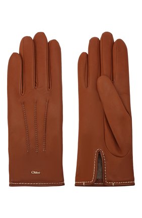 Женские кожаные перчатки CHLOÉ коричневого цвета, арт. CHC21WG005SLE | Фото 2 (Региональные ограничения белый список (Axapta Mercury): RU; Материал: Натуральная кожа)