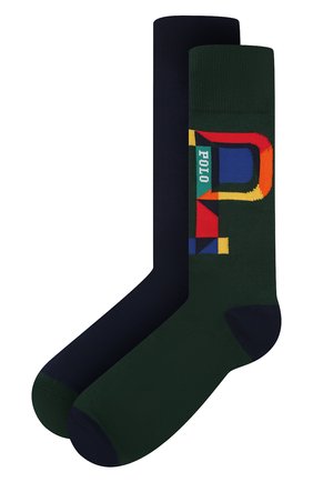 Мужские комплект из двух пар носков POLO RALPH LAUREN темно-зеленого цвета, арт. 449856173 | Фото 1 (Материал внешний: Хлопок; Кросс-КТ: бельё)