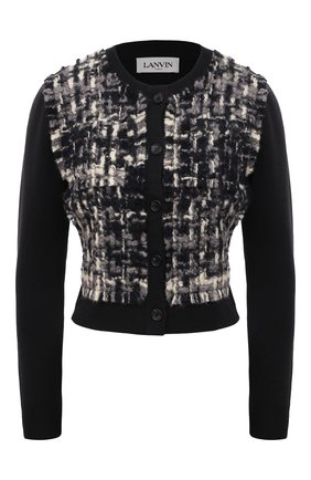 Женский кардиган из шерсти и шелка LANVIN черно-белого цвета по цене 92250 руб., арт. RW-CA0007-K302-H21 | Фото 1 Женский кардиган из шерсти и шелка LANVIN черно-белого цвета, арт. RW-CA0007-K302-H21 | Фото 1 (Материал внешний: Шелк, Шерсть; Рукава: Длинные; Длина (для топов): Укороченные; Стили: Кэжуэл; Женское Кросс-КТ: кардиган-трикотаж)