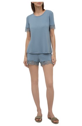 Женская пижама LA PERLA голубого цвета, арт. 0044630 | Фото 1 (Рукава: Короткие; Длина (для топов): Стандартные; Материал внешний: Синтетический материал; Длина Ж (юбки, платья, шорты): Мини)