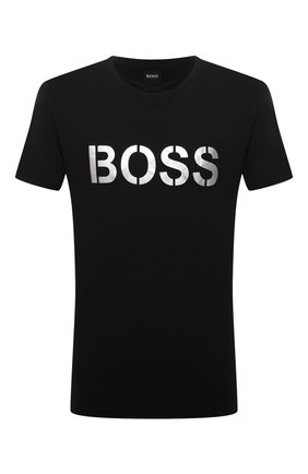 Мужская хлопковая футболка BOSS черного цвета, арт. 50442391 | Фото 1 (Рукава: Короткие; Длина (для топов): Стандартные; Материал внешний: Хлопок; Кросс-КТ: домашняя одежда)