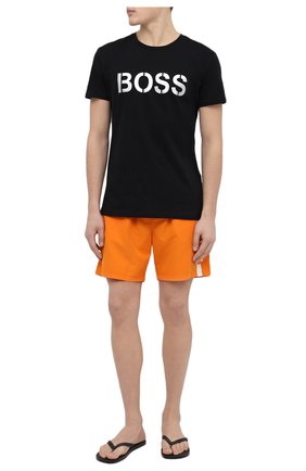 Мужская хлопковая футболка BOSS черного цвета, арт. 50442391 | Фото 2 (Рукава: Короткие; Длина (для топов): Стандартные; Материал внешний: Хлопок; Кросс-КТ: домашняя одежда)