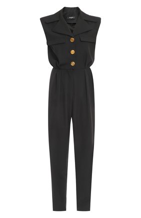 Женский шерстяной комбинезон BALMAIN черного цвета по цене 192500 руб., арт. XF1PW060/WB05 | Фото 1 Женский шерстяной комбинезон BALMAIN черного цвета, арт. XF1PW060/WB05 | Фото 1 (Материал внешний: Шерсть; Женское Кросс-КТ: Комбинезон-одежда; Случай: Повседневный; Длина (брюки, джинсы): Стандартные; Стили: Кэжуэл)