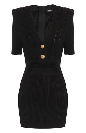 Женское платье из вискозы BALMAIN черного цвета по цене 153500 руб., арт. XF1R6030/KB39 | Фото 1 Женское платье из вискозы BALMAIN черного цвета, арт. XF1R6030/KB39 | Фото 1 (Материал внешний: Вискоза; Женское Кросс-КТ: Платье-одежда; Рукава: Короткие; Длина Ж (юбки, платья, шорты): Мини; Случай: Коктейльный; Стили: Романтичный)