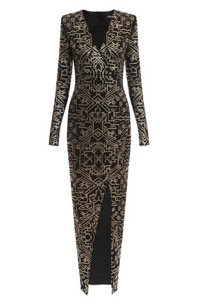 Женское платье из вискозы BALMAIN черного цвета по цене 386000 руб., арт. XF1RR190/PB05 | Фото 1 Женское платье из вискозы BALMAIN черного цвета, арт. XF1RR190/PB05 | Фото 1 (Материал внешний: Вискоза; Женское Кросс-КТ: Платье-одежда; Рукава: Длинные; Длина Ж (юбки, платья, шорты): Макси; Случай: Вечерний; Стили: Романтичный)