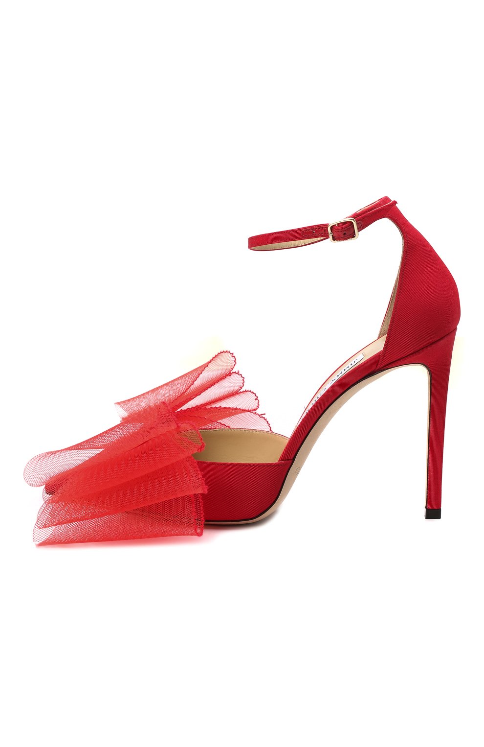 Женские текстильные туфли averly 100 JIMMY CHOO красного цвета, арт. AVERLY 100/YMG | Фото 4 (Материал внешний: Текстиль; Каблук высота: Высокий; Материал внутренний: Натуральная кожа; Каблук тип: Шпилька; Подошва: Плоская)