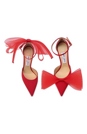 Женские текстильные туфли averly 100 JIMMY CHOO красного цвета, арт. AVERLY 100/YMG | Фото 6 (Материал внешний: Текстиль; Каблук высота: Высокий; Материал внутренний: Натуральная кожа; Каблук тип: Шпилька; Подошва: Плоская)