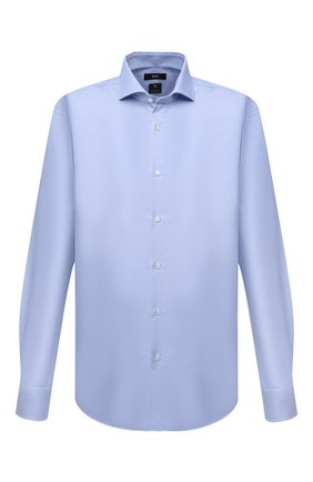 Мужская хлопковая сорочка BOSS голубого цвета, арт. 50464716 | Фото 1 (Рукава: Длинные; Длина (для топов): Стандартные; Материал внешний: Хлопок; Случай: Формальный; Принт: Однотонные; Манжеты: На пуговицах; Рубашки М: Regular Fit; Воротник: Акула; Стили: Классический)