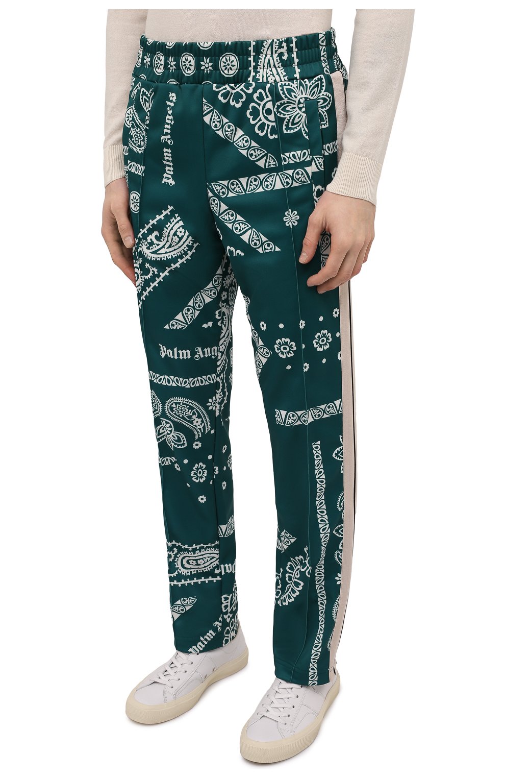 Мужские брюки PALM ANGELS зеленого цвета, арт. PMCA007F21FAB0055501 | Фото 3 (Длина (брюки, джинсы): Стандартные; Случай: Повседневный; Материал внешний: Синтетический материал; Стили: Спорт-шик)