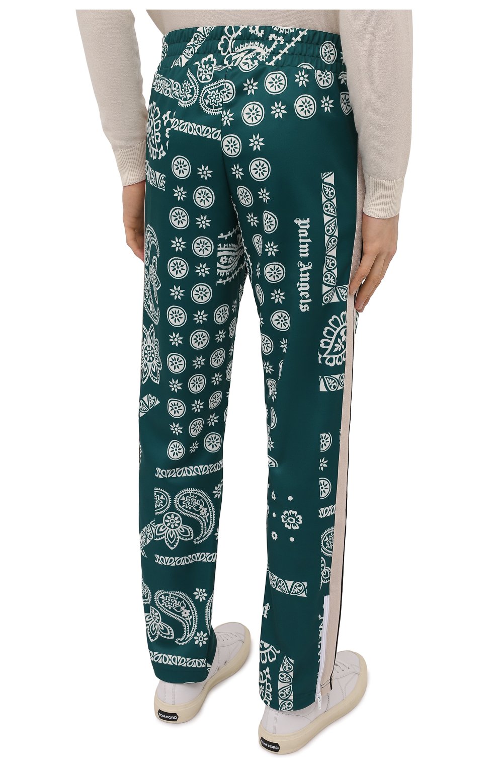 Мужские брюки PALM ANGELS зеленого цвета, арт. PMCA007F21FAB0055501 | Фото 4 (Длина (брюки, джинсы): Стандартные; Случай: Повседневный; Материал внешний: Синтетический материал; Стили: Спорт-шик)