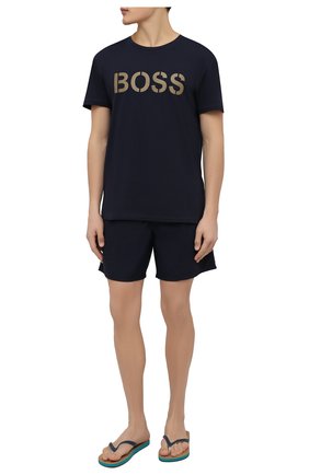 Мужская хлопковая футболка BOSS темно-синего цвета, арт. 50442391 | Фото 2 (Материал внешний: Хлопок; Длина (для топов): Стандартные; Рукава: Короткие; Кросс-КТ: домашняя одежда)