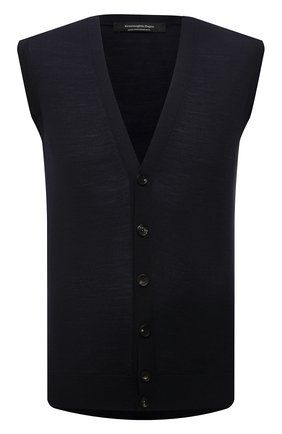 Мужской шерстяной жилет ERMENEGILDO ZEGNA темно-синего цвета по цене 71950 руб., арт. UYM00/158 | Фото 1 Мужской шерстяной жилет ERMENEGILDO ZEGNA темно-синего цвета, арт. UYM00/158 | Фото 1 (Длина (верхняя одежда): Короткие; Материал внешний: Шерсть; Мужское Кросс-КТ: Жилет-одежда, Жилет-классика; Стили: Кэжуэл)