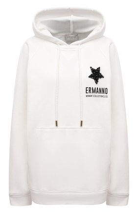 Женский хлопковое худи ERMANNO FIRENZE белого цвета по цене 26550 руб., арт. D39ET FL07FEL1 | Фото 1 Женский хлопковое худи ERMANNO FIRENZE белого цвета, арт. D39ET FL07FEL1 | Фото 1 (Рукава: Длинные; Материал внешний: Хлопок; Длина (для топов): Стандартные; Стили: Спорт-шик; Женское Кросс-КТ: Худи-одежда, Худи-спорт)