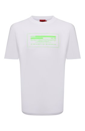 Мужская хлопковая футболка HUGO белого цвета, арт. 50461475 | Фото 1 (Рукава: Короткие; Длина (для топов): Стандартные; Материал внешний: Хлопок; Принт: С принтом; Стили: Кэжуэл)