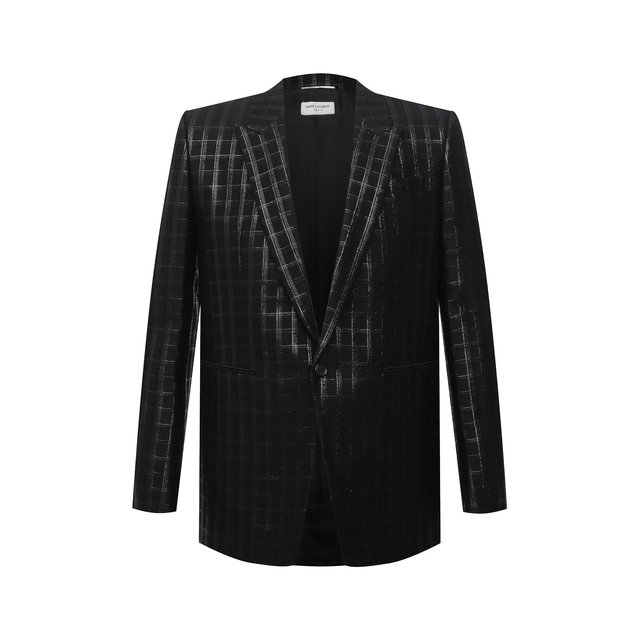 Пиджак из шерсти и шелка Saint Laurent черного цвета