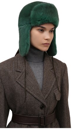Женская шапка-ушанка френки из меха норки FURLAND зеленого цвета по цене 59400 руб., арт. 0217500110159600000 | Фото 2 Женская шапка-ушанка френки из меха норки FURLAND зеленого цвета, арт. 0217500110159600000 | Фото 2 (Материал: Натуральный мех)