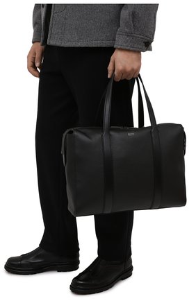 Мужская кожаная сумка для ноутбука BOSS черного цвета, арт. 50460866 | Фото 2 (Ремень/цепочка: На ремешке; Размер: large; Материал: Натуральная кожа)