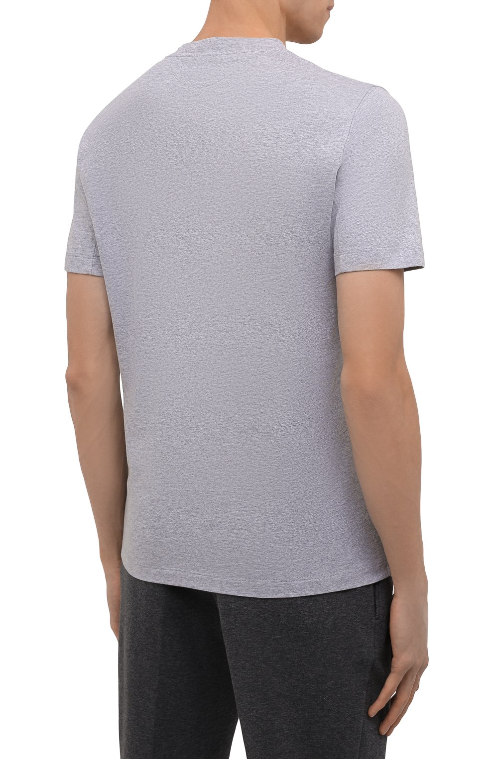 Мужская хлопковая футболка BRUNELLO CUCINELLI серого цвета, арт. M0T618440 | Фото 4 (Принт: Без принта; Рукава: Короткие; Длина (для топов): Стандартные; Материал внешний: Хлопок; Стили: Кэжуэл)