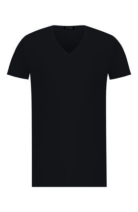 Мужская хлопковая футболка HANRO черного цвета, арт. 073089 | Фото 1 (Рукава: Короткие; Материал внешний: Хлопок; Длина (для топов): Стандартные; Кросс-КТ: домашняя одежда; Мужское Кросс-КТ: Футболка-белье)