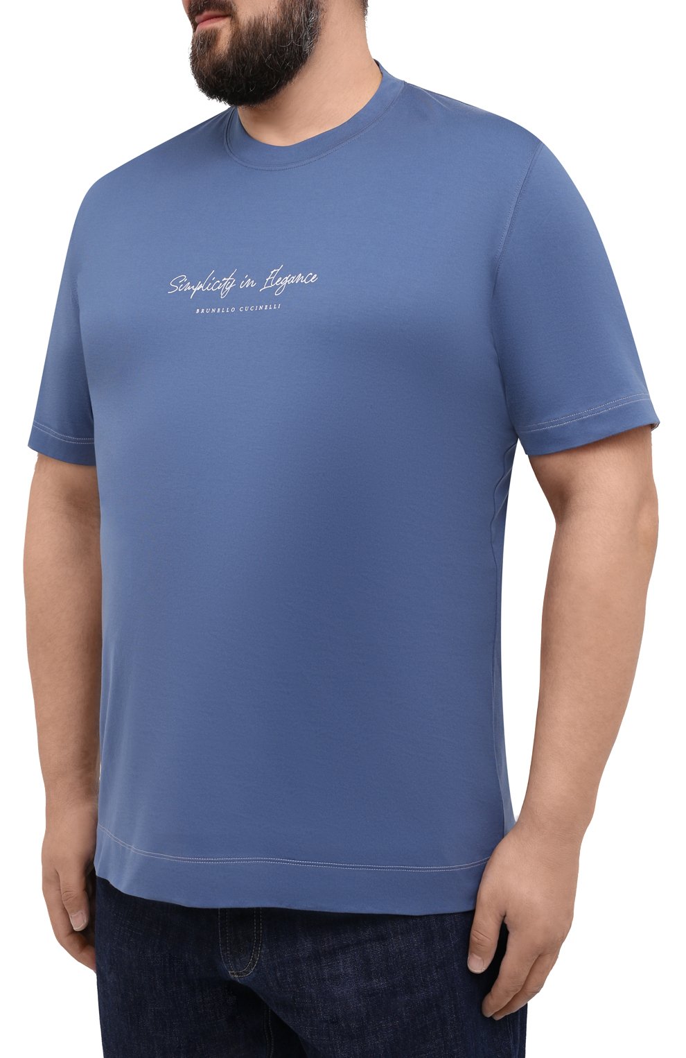 Мужская хлопковая футболка BRUNELLO CUCINELLI голубого цвета, арт. M0T718410W | Фото 3 (Big sizes: Big Sizes; Рукава: Короткие; Принт: С принтом; Длина (для топов): Удлиненные; Материал внешний: Хлопок; Стили: Кэжуэл)