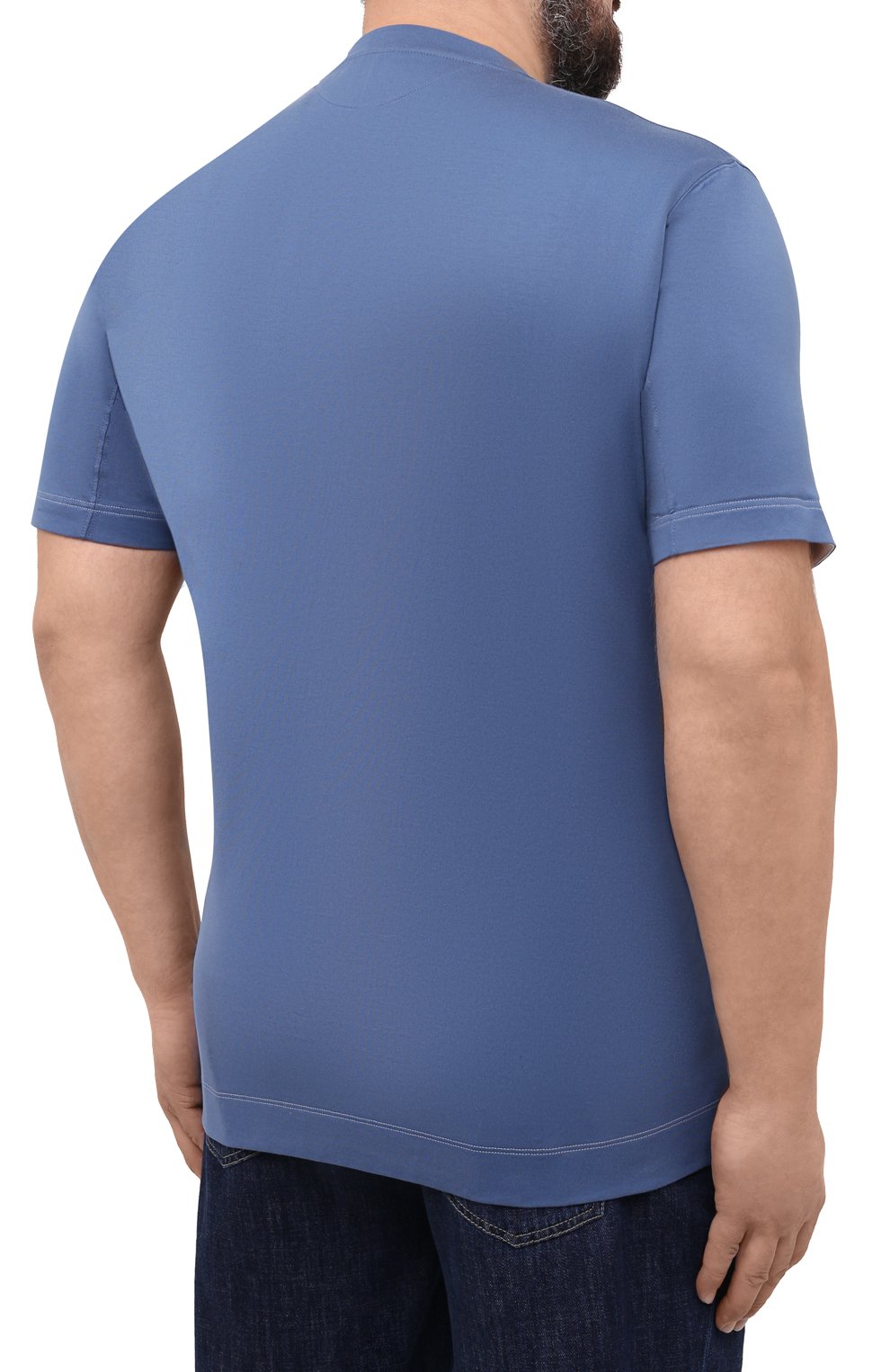 Мужская хлопковая футболка BRUNELLO CUCINELLI голубого цвета, арт. M0T718410W | Фото 4 (Big sizes: Big Sizes; Рукава: Короткие; Принт: С принтом; Длина (для топов): Удлиненные; Материал внешний: Хлопок; Стили: Кэжуэл)