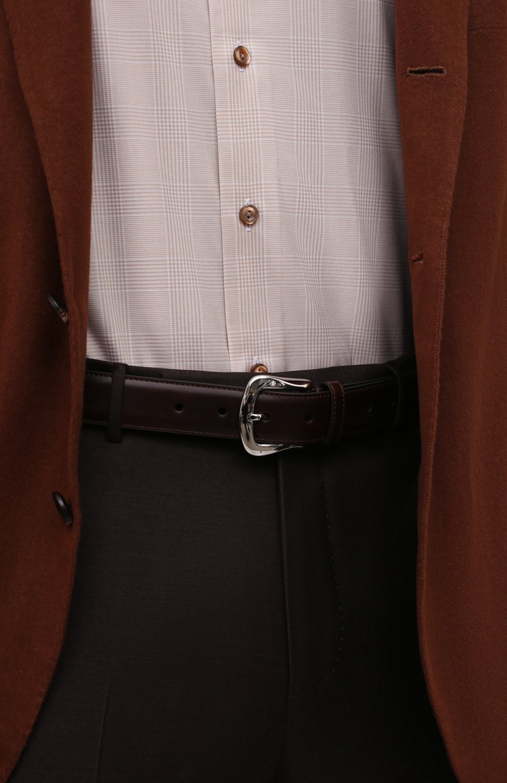 Мужской кожаный ремень BRUNELLO CUCINELLI темно-коричневого цвета, арт. MAURN346 | Фото 2 (Случай: Повседневный; Материал: Натуральная кожа)