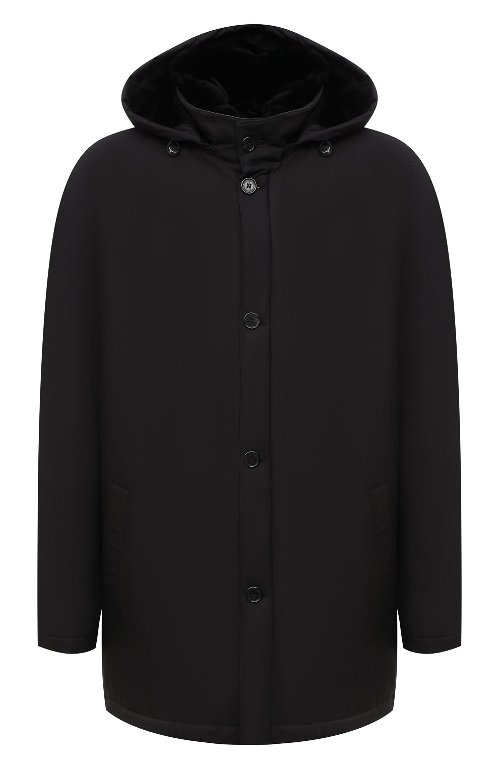 Мужская шелковая куртка с меховой подкладкой ANDREA CAMPAGNA черного цвета, арт. A3T752/3841 | Фото 1 (Кросс-КТ: Куртка; Материал внешний: Шелк; Рукава: Длинные; Длина (верхняя одежда): До середины бедра; Мужское Кросс-КТ: утепленные куртки; Стили: Кэжуэл)